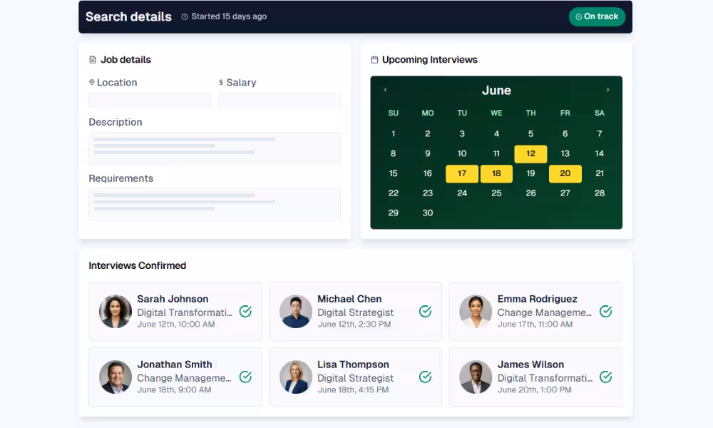 Digital transformation and change management interview dashboard from the leading change management recruitment agency